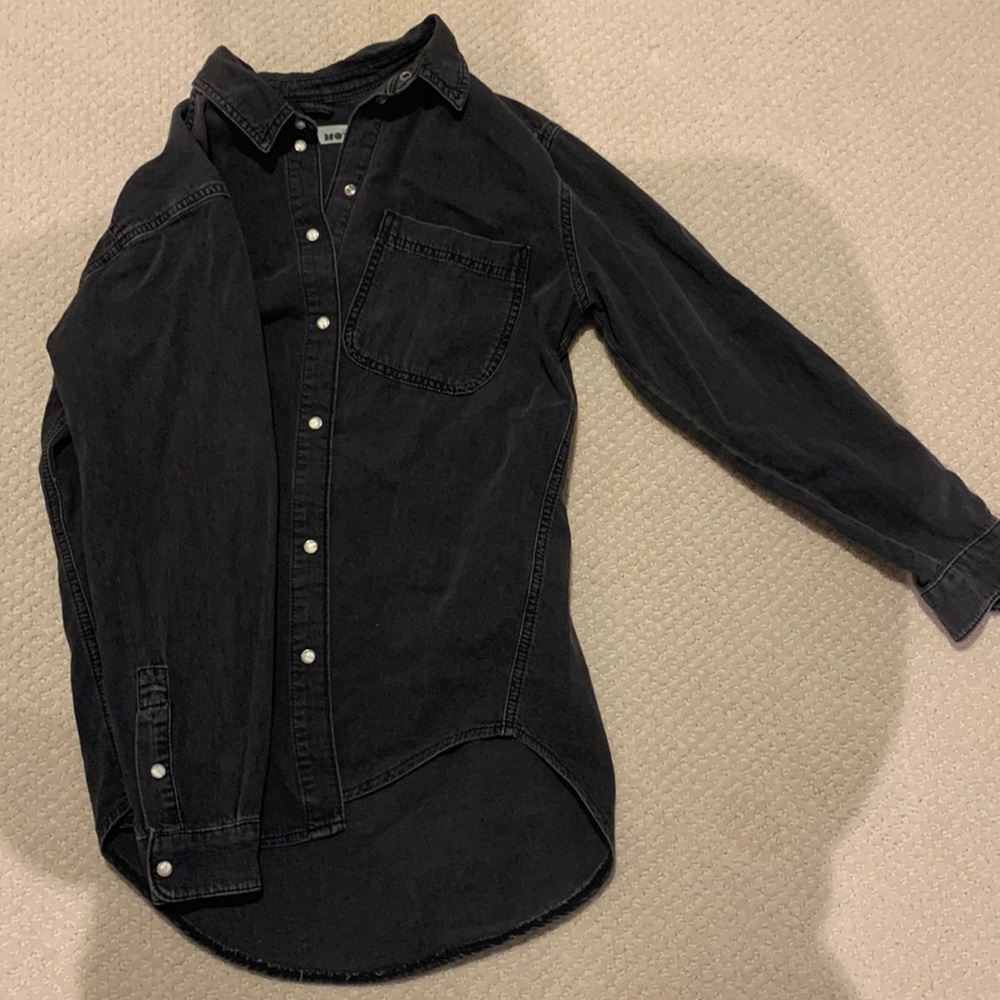 Topshop Black Denim Button Down